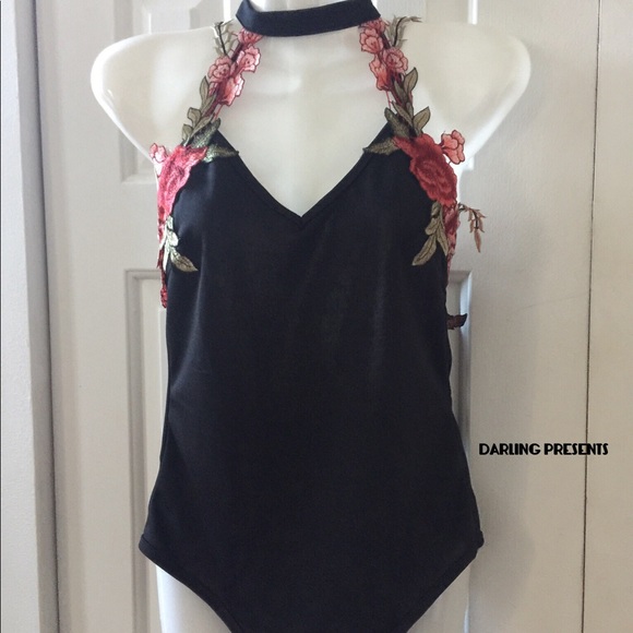 ⬇️ $36 BLACK FLORAL ROSE BACKLESS BODYSUIT SIZE XL - Picture 6 of 8